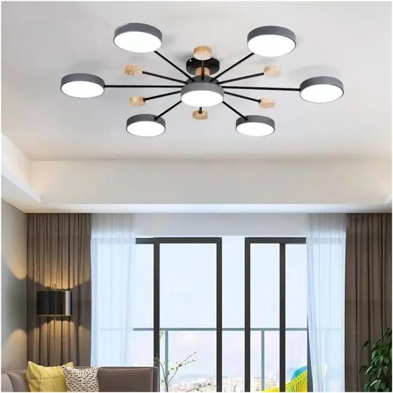 Deckenleuchte Holz 7 Lichter LED Wohnzimmer 95cm