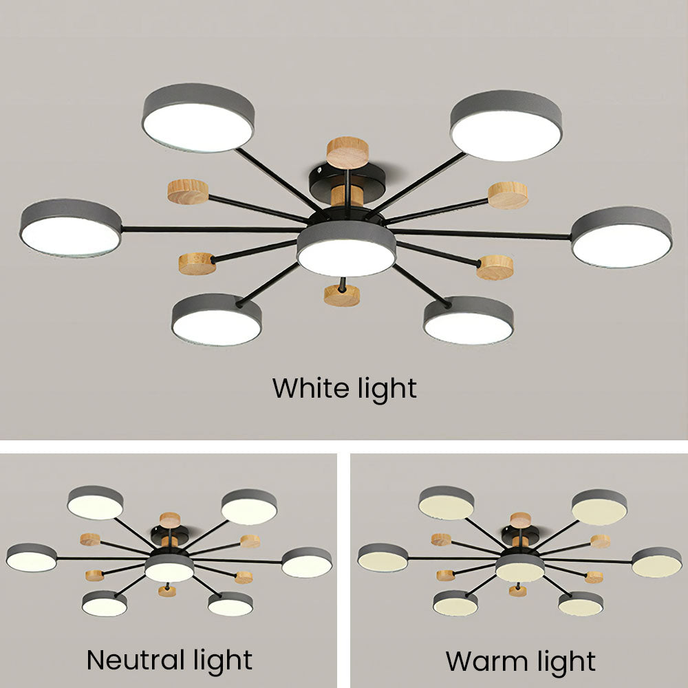 Deckenleuchte Holz 7 Lichter LED Wohnzimmer 95cm
