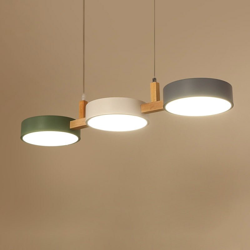 Nordische LED Pendelleuchte Dimmbar Eisen und Holz 77cm