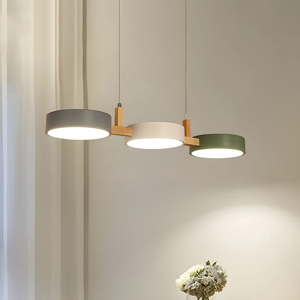 Nordische LED Pendelleuchte Dimmbar Eisen und Holz 77cm