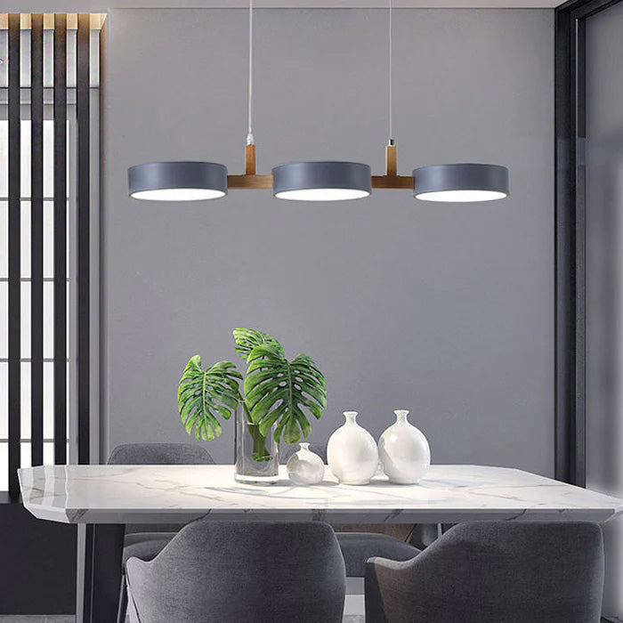 Nordische LED Pendelleuchte Dimmbar Eisen und Holz 77cm
