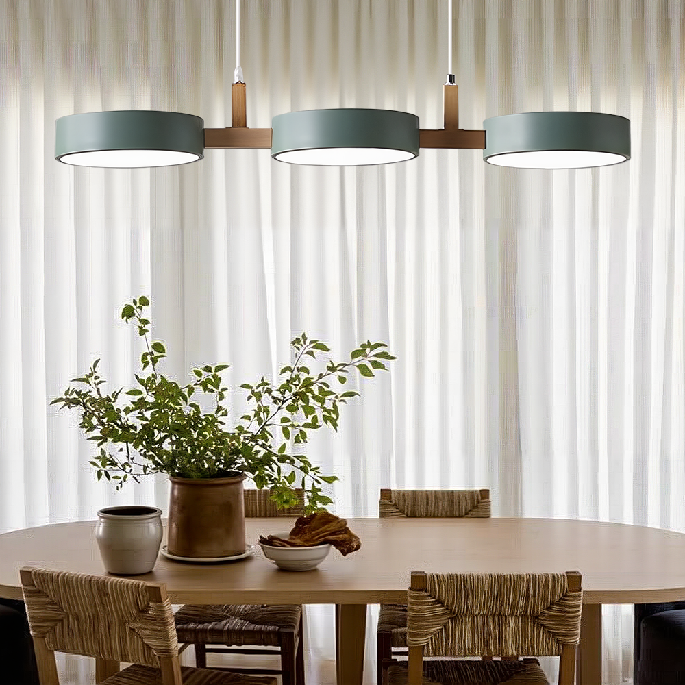 Nordische LED Pendelleuchte Dimmbar Eisen und Holz 77cm