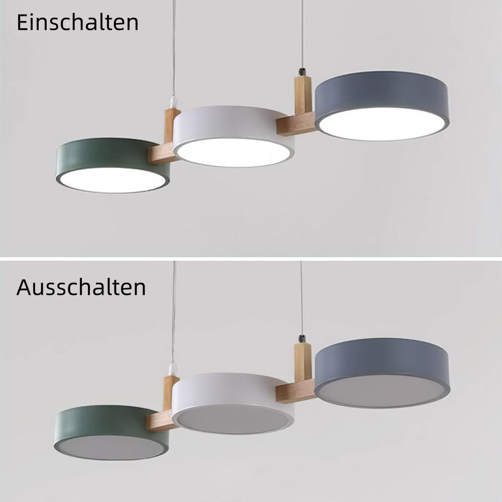 Nordische LED Pendelleuchte Dimmbar Eisen und Holz 77cm