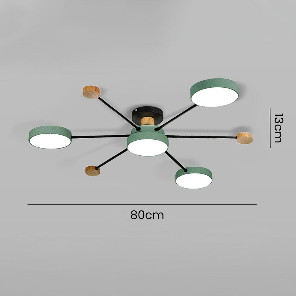 Deckenleuchte 4 Lichter Holz LED Wohnzimmer 80cm